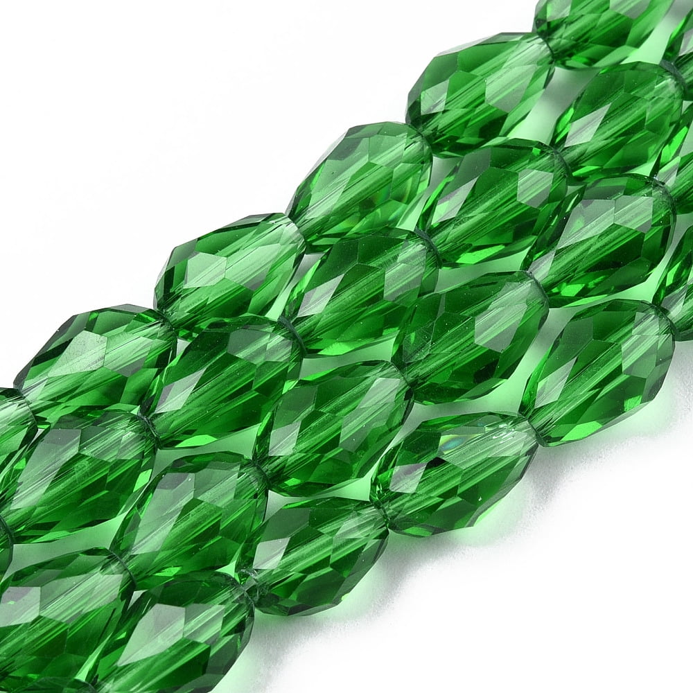 Glass Beads Strands Faceted Drop Green 11x8mm Hole: 1mm 57~59pcs/strand 26.38~26.77 inch