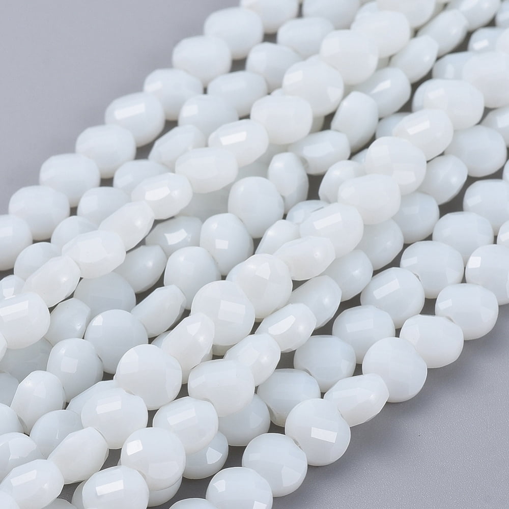 Glass Beads Strands Faceted Flat Round White 6x4mm Hole: 1.2mm about 98pcs/Strand 22 inch(53.5cm)