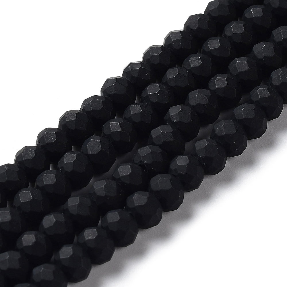 Glass Beads Strands Faceted Frosted Rondelle Black 10mm Hole: 1mm about 63~65pcs/strand 19.2~20 inch(48~50cm)