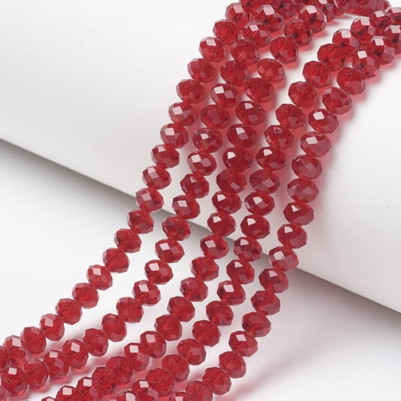Glass Beads Strands Faceted Rondelle FireBrick 3.5~3.8x3mm Hole: 0.4mm 113~115pcs/strand 32~33cm