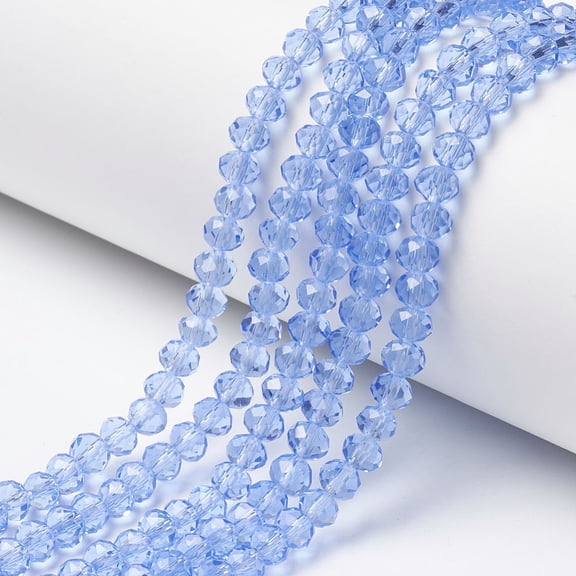 Glass Beads Strands Faceted Rondelle Light Sky Blue 8x6mm Hole: 1mm about 60~62pcs/strand 15.7~16.1 inch(40~41cm) for DIY