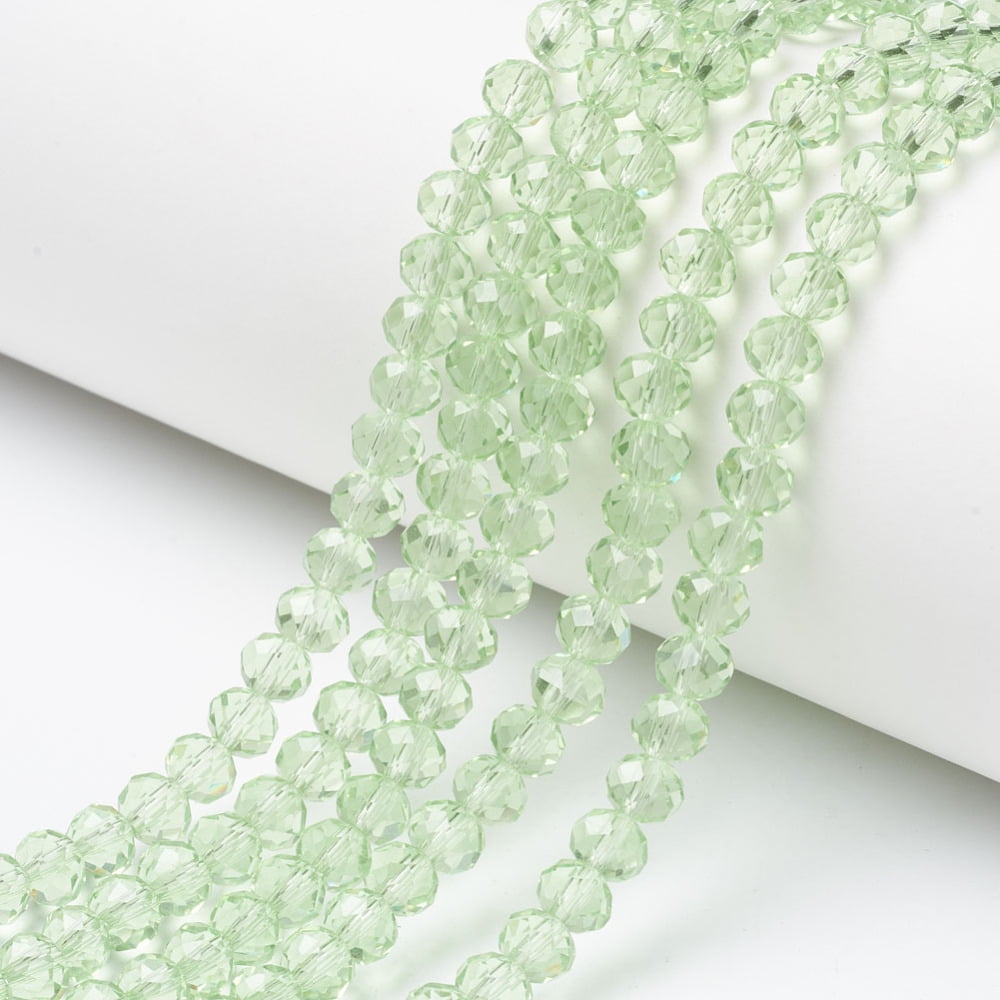 Glass Beads Strands Faceted Rondelle Pale Green 10x8mm Hole: 1mm 60~61pcs/strand 46~48cm