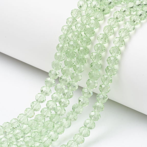 Glass Beads Strands Faceted Rondelle Pale Green 8x6mm Hole: 1mm 63~65pcs/strand 39~40cm