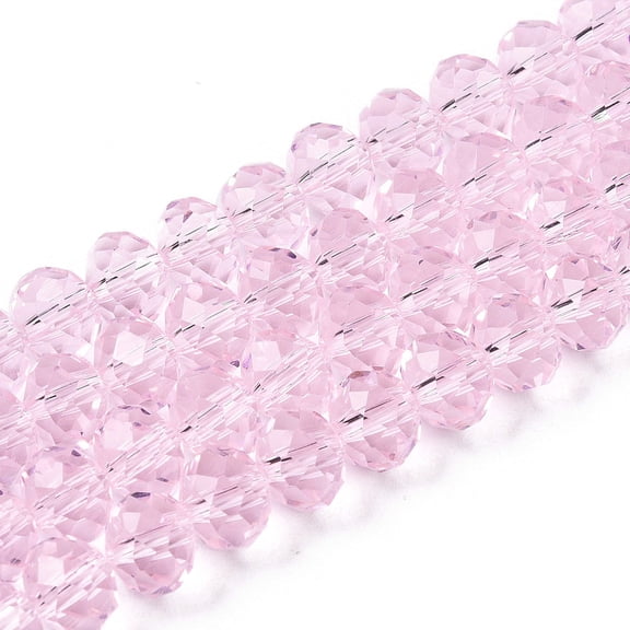 Glass Beads Strands Faceted Rondelle Pearl Pink 8x6mm Hole: 1mm 64~65pcs/strand 15.75~16.14 inch(40~41cm)