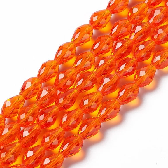 Glass Beads Strands Faceted Drop Dark Orange 11x8mm Hole: 1mm about 57~59pcs/strand 26.38~26.77 inch