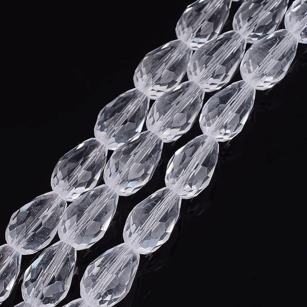 Glass Beads Strands Faceted teardrop Clear 15x10mm Hole: 2mm about 48pcs/strand 27.56 inch(70cm)