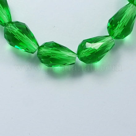 Glass Beads Strands Faceted teardrop Green 15x10mm Hole: 2mm about 48pcs/strand 27.56 inch(70cm)