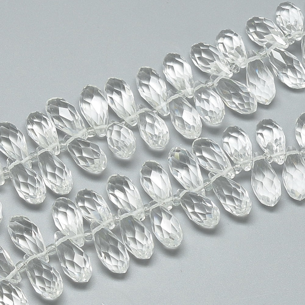 Glass Beads Strands Top Drilled Beads Faceted Teardrop Clear 12~13x6mm Hole: 1mm about 96~100pcs/17.9 inch