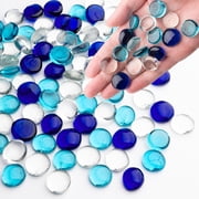 Glass Beads for Vases Topboutique Mixed Blue Decorative Gems Flat Glass Marbles Aquarium Decor Rocks Floral Stones for Vase Filler Flower Candle Crafts Centerpieces Wedding Decoration 0.66lb/300g
