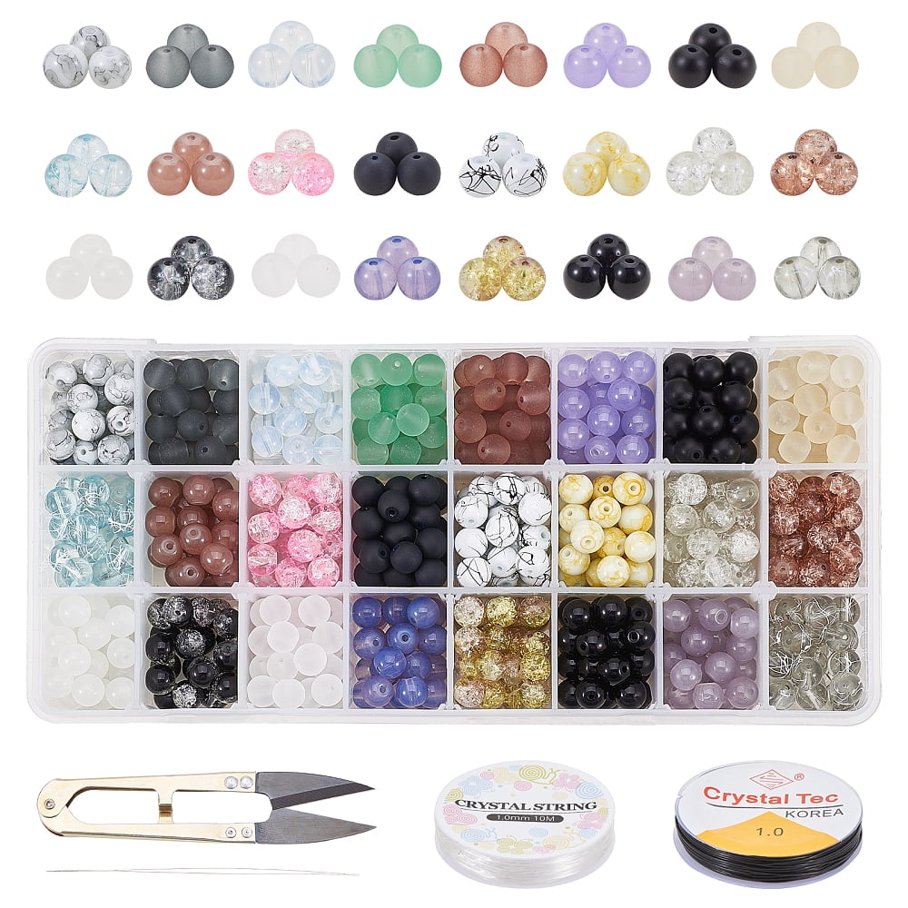 Glass Beads for Beading Jewelry Making with Steel Scissors Elastic Thread Stainless Steel Big Eye Beading Needles Mixed Color 8mm Hole: 1.3~1.6mm DIY