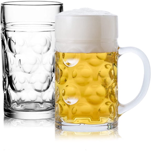 Glass Beer Stein Mugs Jumbo Mugs,German Beer Mug With Handle 1.2Liter,Big Freezable Glass Mug 40oz,Extra Large German Beer Glasses BPA Free,Dishwasher Safe 2 Pack$$Home Decor, Kitchen, & Other