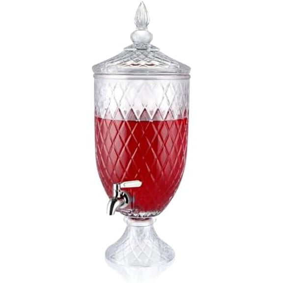 Glass Beverage Dispenser, 1.3 Gallon Drink Dispenser with Stainless Steel Spigot, Wide Mouth Beverage Server for Party, Bar$$Home Decor, Kitchen, & Other