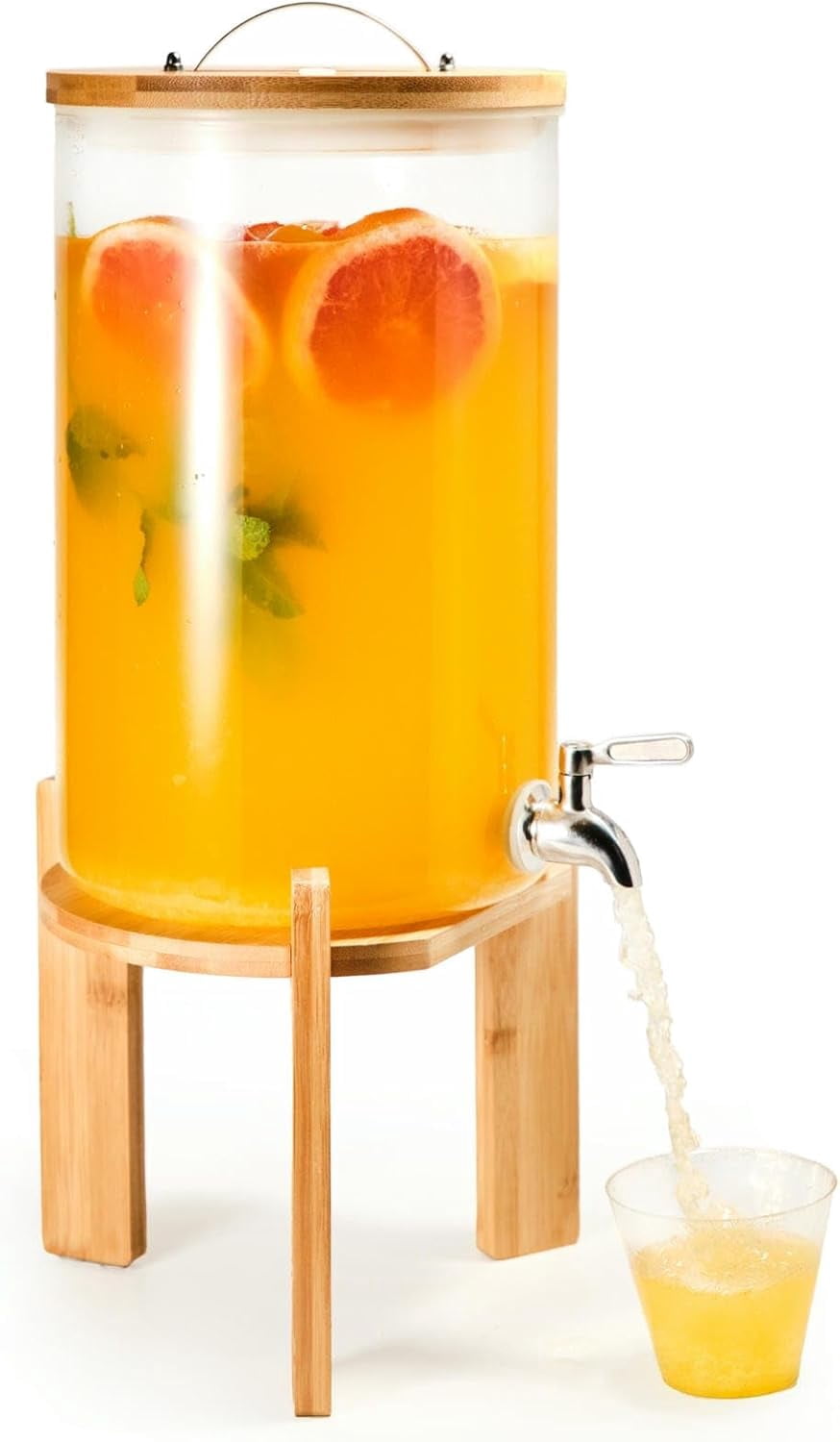 Glass Beverage Dispenser With Bamboo Stand And Lid, Iced 1.5 Gallon - View #9