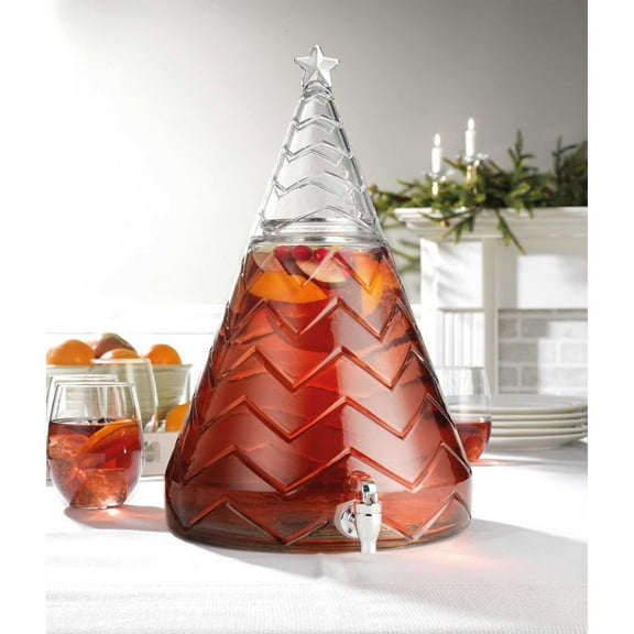 Glass Beverage Dispenser Christmas Tree 1 Gallon Drink Dispenser. Leakproof Spigot. For Holiday, Parties, Ready Gift Packaged.