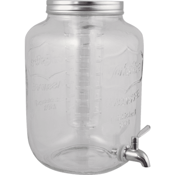 Glass Beverage Dispenser with Infuser and Stainless Spigot - 8L / 2.1 gal.