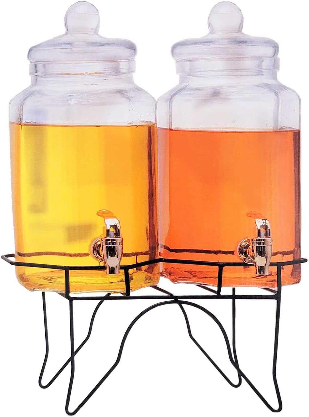 Glass Beverage Drink 2 Dispensers With Stand & Spigot Outdoor Wedding 1 Gallon Capacity Each