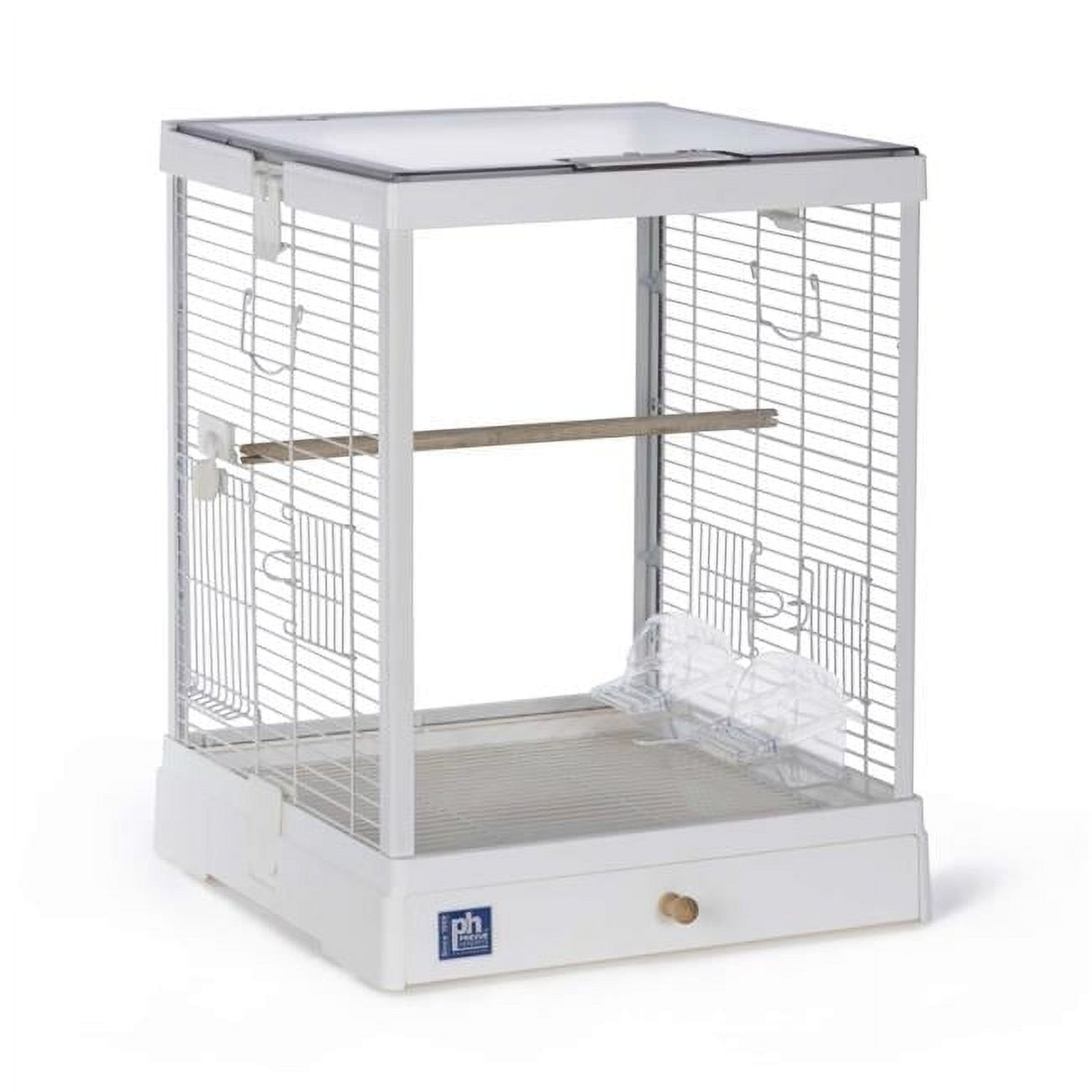 White Coated Metal Glass Bird Cage with Frosted Acrylic Roof