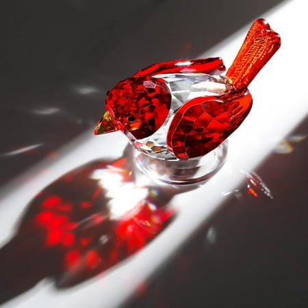 Glass Bird Figurine Handmade Glass Crystal Paper Weight Christmas Birthday Gift Home Table Ornament Decor,Red