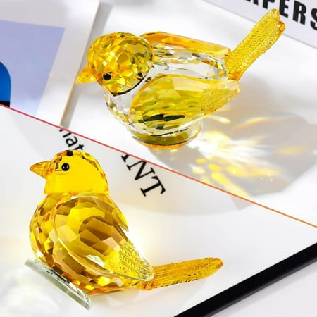Glass Bird Figurine Handmade Glass Crystal Paper Weight Christmas Birthday Gift Home Table Ornament Decor,Yellow