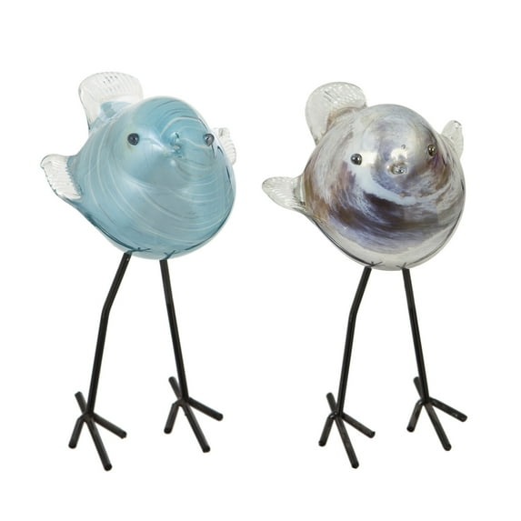 Glass Bird with Iron Feet, 2 Assorted, 5.9'' x 4.3'' x 9.8'' inches
