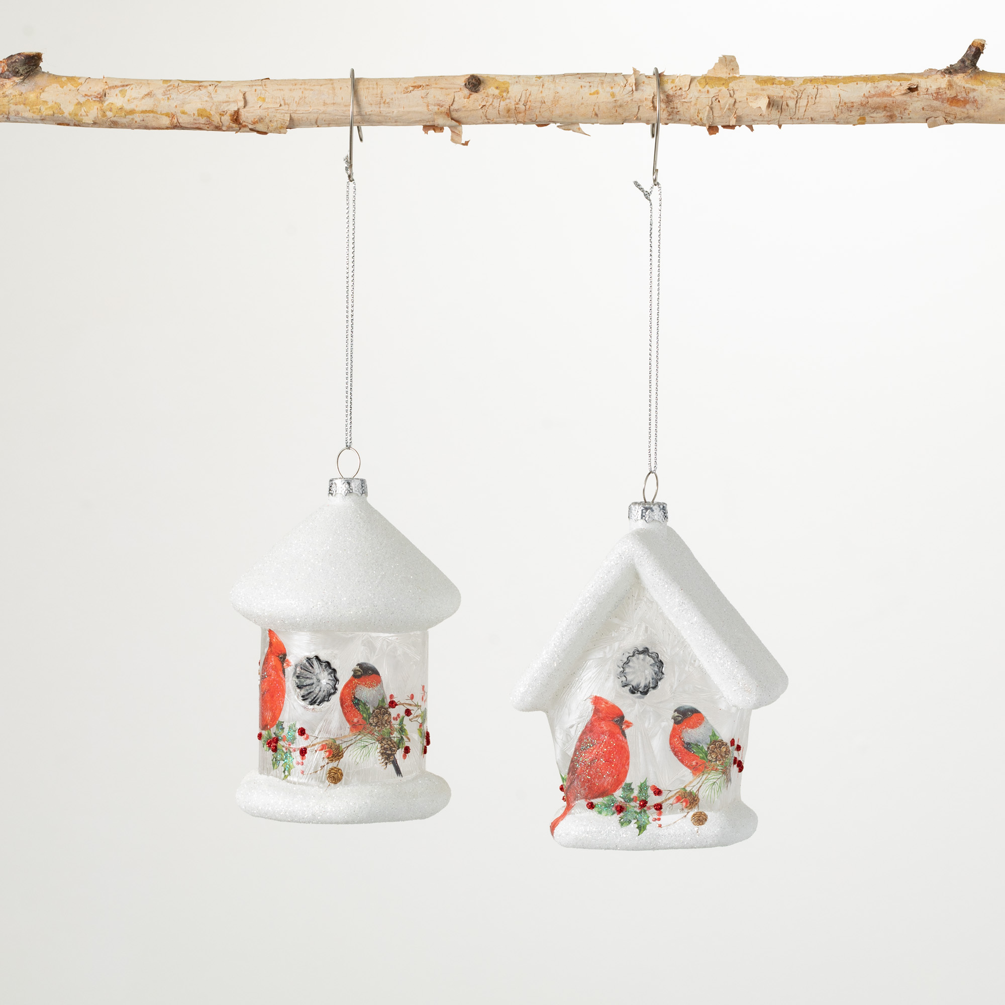 Glass Birdhouse Ornament Multicolor 4.25"H Glass Set of 2