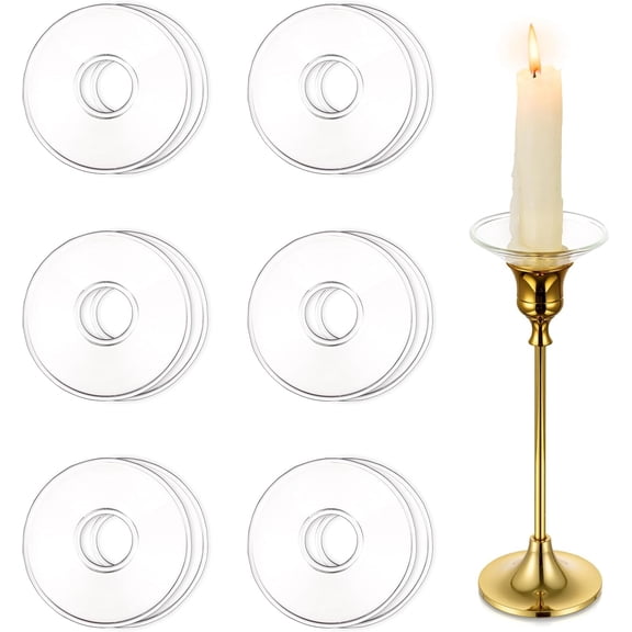 Glass Bobeches for Candlestick Holders, 12 Pcs Candle Drip Protectors Rings for Tapers, Wax Drip Catcher for Tapered Candlestick Candle Holder for Wedding Party Church Home (Round, Clear)