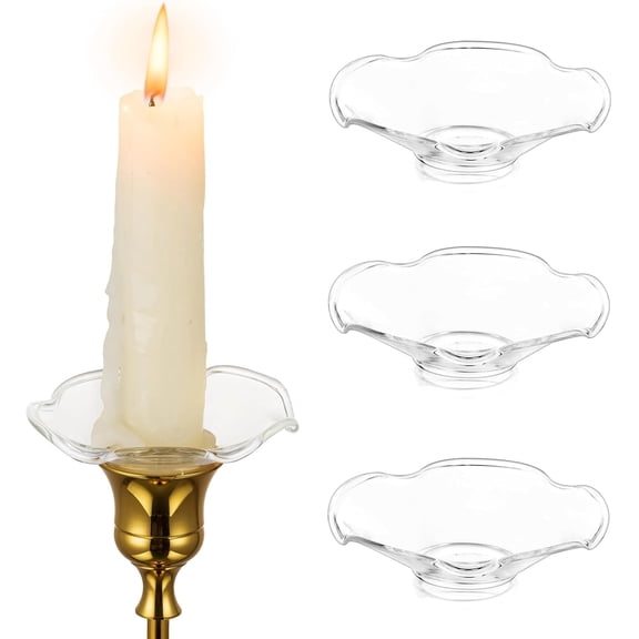 Glass Bobeches for Candlestick Holders, 3 PCS Candle Drip Protectors Candle Rings for Tapers, Candle Drip Catcher for Candle Stick Candle Holder for Wedding Party Church Home (Scallop, Clear)