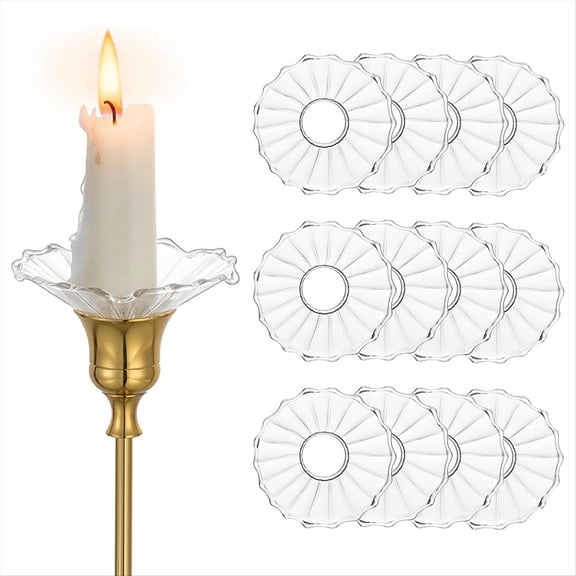 Glass Bobeches for Candlestick Holders,12 Pcs Ribbed Candle Drip Protectors Candle Rings for Tapers, Candle Drip Catcher