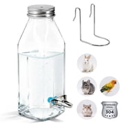 AzulHome 11.8oz Glass Small Pet Water Bottle with 304 Stainless Steel No-Leak Chew-Proof Spout for Hamster Bunny Guinea Pig Gerbil Bird Cage