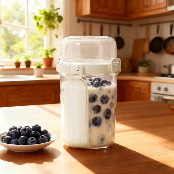 Glass&Bottle Breakfast Containers for Yogurt and Overnight Oats with Lids and Topping Compartments Reusable 28 Oz Cereal Cups Dishwasher Safe for Kitchen Use