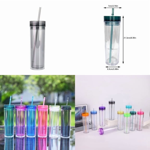 Glass&Bottle Cup - Product Category Tumbler With Same Lid And Straw 16 OZ Cup Double Clear Cup Straight Sippy Cup Summer Sports Water Cup Product Title