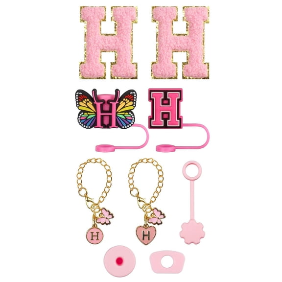 Glass Bottle Drinkware Accessory Set Decorative Upgrade Kit with Embroidery Patch Straw Covers Charm Necklace Chain Leak Guard Accessories for Cups,0.4 inch,H