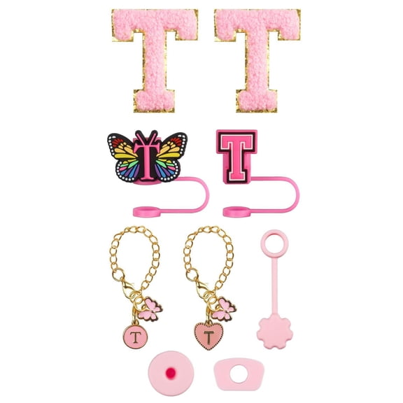 Glass & Bottle Drinkware Accessory Set Embroidery Patch Straw Covers Charm Necklace Chain Leak Guard Accessories for Cups Complete Decorative Upgrade Kit, 0.4 inch, T