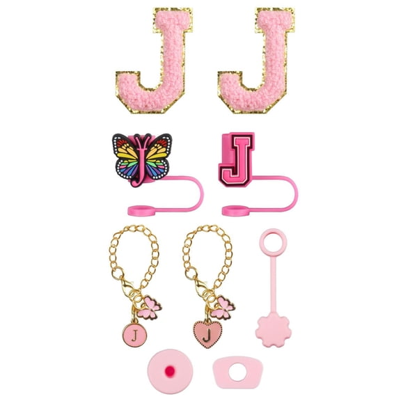 Glass & Bottle Drinkware Accessory Set Embroidery Patch Straw Covers Charm Necklace Chain Leak Guard Accessories for Cups Complete Decorative Upgrade Kit, 0.4 inch, J