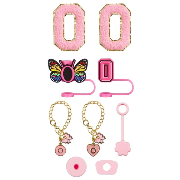 Glass & Bottle Drinkware Accessory Set Embroidery Patch Straw Covers Charm Necklace Chain Leak Guard Complete Decorative Upgrade Kit 0.4 inch