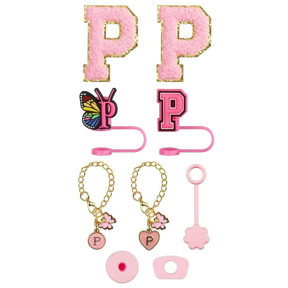 Glass & Bottle Drinkware Accessory Set with Embroidery Patch Straw Covers Charm Necklace Chain & Leak Guard for Complete Decorative Upgrade Kit