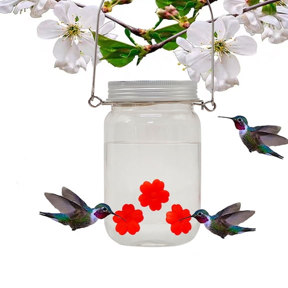 Glass Bottle Hummingbird Feeder - Outdoor Garden Décor Humming Bird Feeder, Hang from Tree, Porch, Deck, Hook