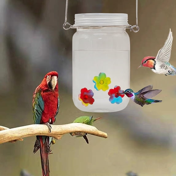 Glass Bottle Hummingbird Feeder - Outdoor Garden Décor Humming Bird Feeder, Hang from Tree, Porch, Deck, Hook