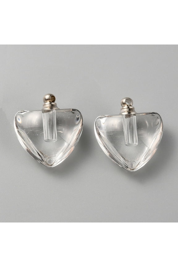 Glass Bottle Locket Pendants Hair Keepsake Urn Ashes Charms Heart Clear 21.5x19.5x10mm Hole: 1.8mm
