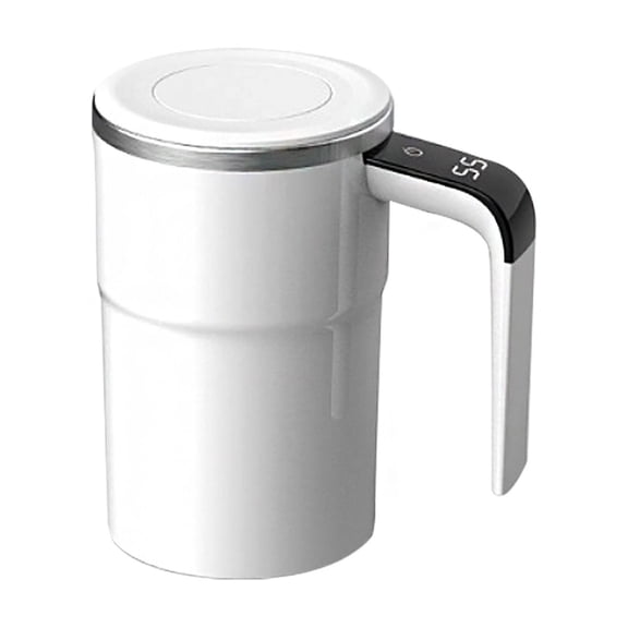 Glass&Bottle Mug Stainless Steel Automatic Stirring Travel Mug for Beverages and Markers Portable Coffee Cup with Integrated Mixer, 13.8cm, White