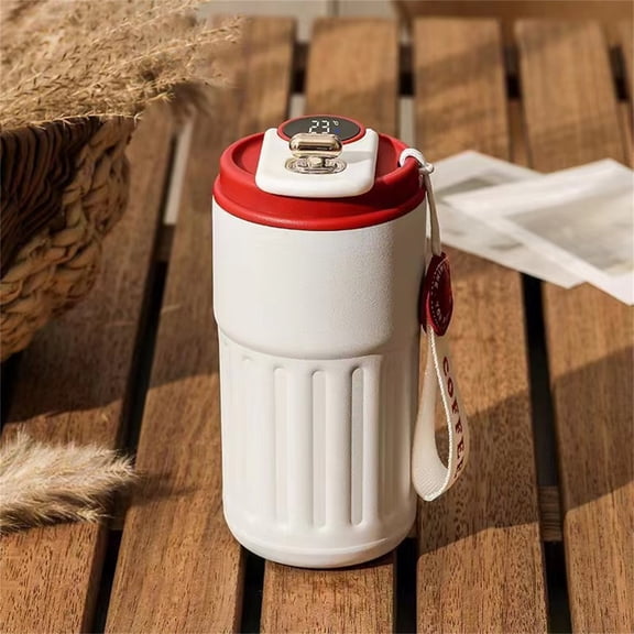 Glass & Bottle Mug for Temperature Display Stainless Steel Coffee Mug with LED Screen 450ml Smart Mug with Lid for Keeping Coffee Warm or Cold 6-Hour Battery Life, 6.5×3.14 inch, Red