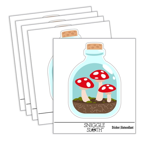 Glass Bottle Mushroom Dirt Terrarium Car Window Bumper Water Bottle Phone Tablet Laptop Waterproof Vinyl Decal Sticker Set 5-Pack - Gloss Finish - 4.0"