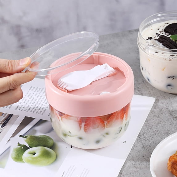 Glass Bottle Overnight Oats Jars Cereal Milk Container Leak Proof Oatmeal Jars Yogurt Containers with Lids For,11x11x9.3cm,Pink
