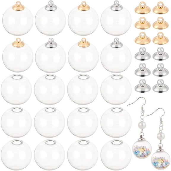 Glass Bottle Pendants Mini Clear Glass Globe Bottles Empty Wish Ball Bottles for Earring Mixed Color