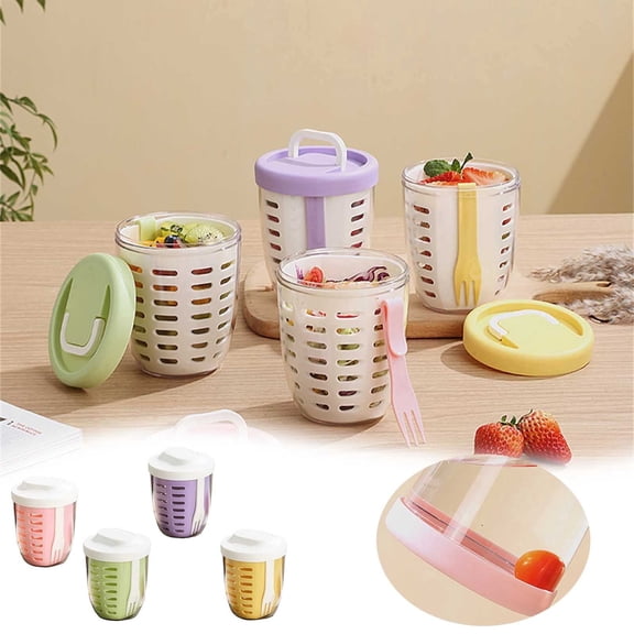 Glass Bottle Portable Leak Proof Fruit Cup With Fork Large Capacity Picnic Container Sealed Tumbler For Easy Storage