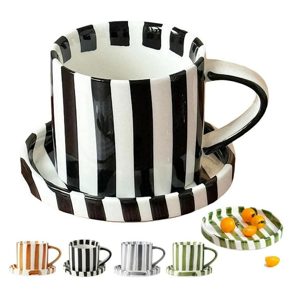 Glass Bottle,Retro Striped Ceramic Coffee Mug Ceramic Mug With Hole Heat Non Cup For Coffee Juice Latte Hot Cold Drinks Home Kitchen Dining