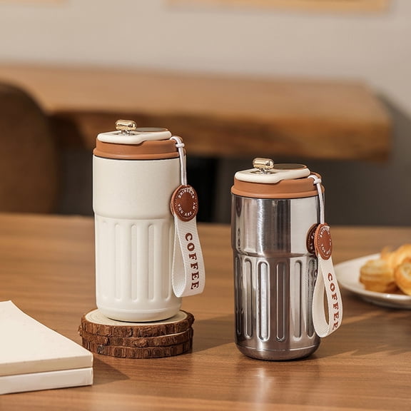 Glass Bottle Coffee Mug with LED Temperature Display Stainless Steel 450ml Smart Mug with Lid Keeps Beverage Warm or Cold for Extended,6.5×3.14 inch,Coffee