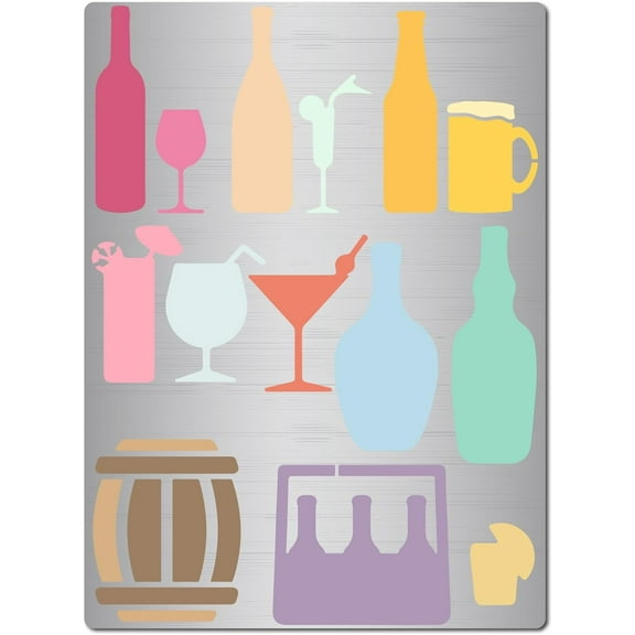 Glass Bottle Stencils Drink Beer Wine Juice Oktoberfest Metal Journal Stencil Stainless Steel Painting Template 7.5x5.5inch Mixed Color DIY