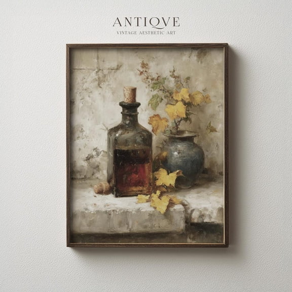 Glass Bottle Still Life, Rustic Kitchen Wall Art, Autumn Vineyard Decor UNFRAMED Poster, Wall Art for Decor, Present, 8x12