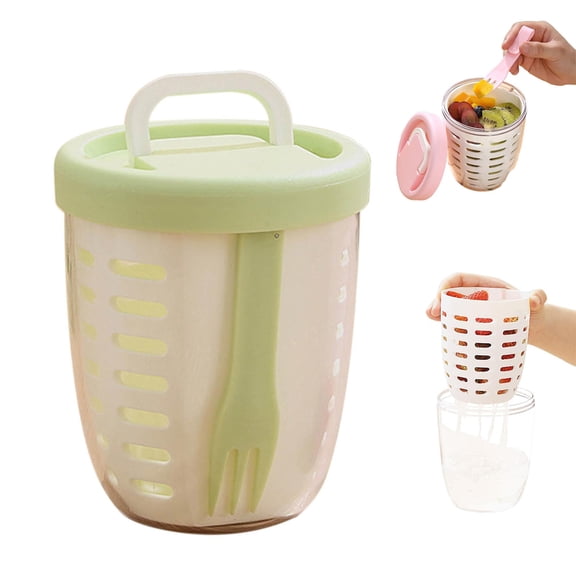 Glass Bottle Storage Organizer Cup For Fresh Fruit With Handle Lids Fork And Drain Removable Colander Reusable Leakproof Containers For Kitchen Party Camping